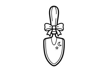 Pala de jardín con un lazo. Icono de pala de mano adorable para diseño de jardinería o Halloween.