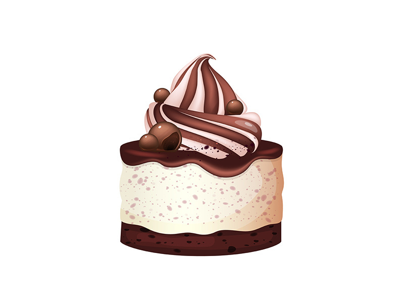 Cheesecake, chocolate dessert realistic vector illustration