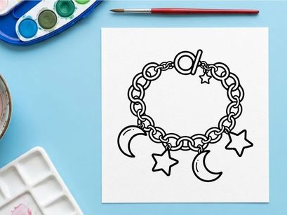 Charm bracelet with moon and stars. Celestial jewelry icon for fashion design.