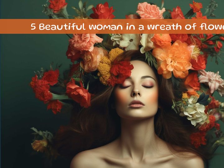 Beautiful woman in a wreath of flowers