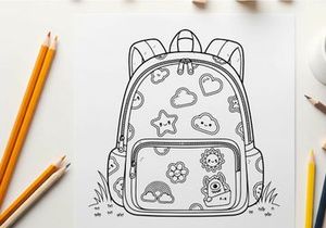 Cute school backpack with doodle icons vector illustration