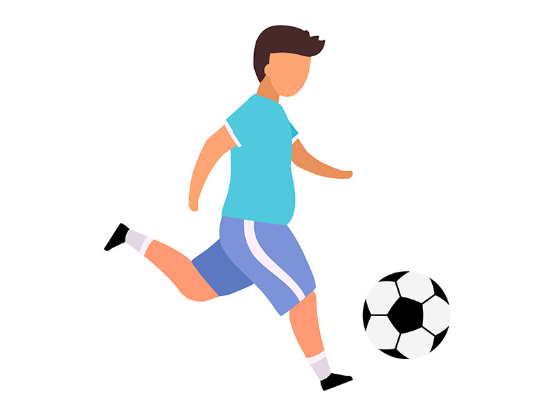 Boy playing football flat vector illustration