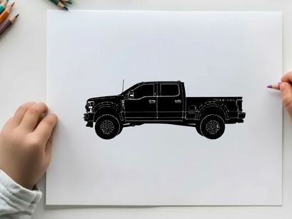 Silhouette of a black pickup truck with a crew cab silhouette