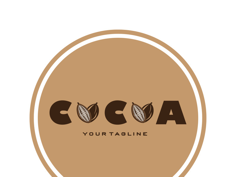 cocoa logo,cocoa bean,cocoa tree,cocoa branches and leaves,chocolate mix on white background,vintage,modern,simple,minimalist icon illustration template design vector