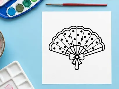 Hand-drawn Halloween paper fan decoration with polka dots. Spooky party accessory for festive autumn celebrations and DIY crafts.