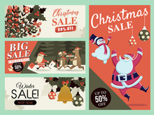 christmas sale card and banner vector set