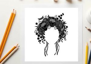 Silhouette of a floral headband with ribbons and flowers