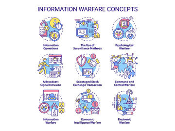 Information warfare concept icons set preview picture