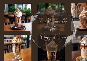 Hot chocolate and caramal whipped cream on wood table