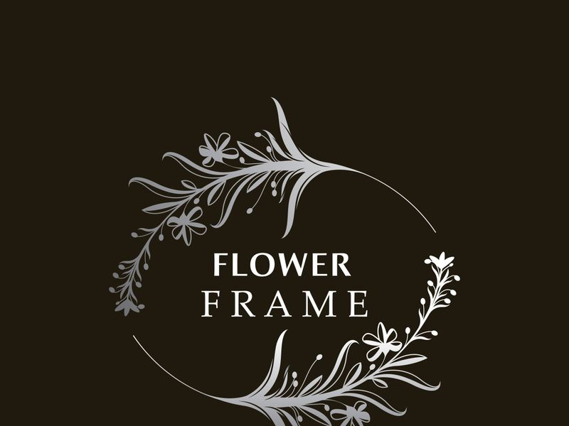 Floral frame flower round shape emblem logotype isolated on white background, leaves luxury linear logo circle style boutique