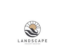 Landscape Desert line art outline minimalist logo vector illustration design