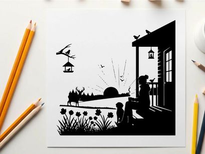 Serene silhouette of a sunset on a peaceful farm