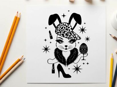 Silhouette of a stylish rabbit in a hat and high heels silhouette