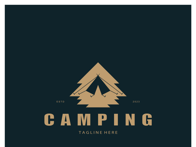 vintage and retro tent logo, camping. With tent, tree and bonfire sign. adventurers, scouts, climbers, camping equipment center