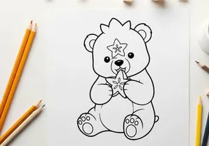 Cute white teddy bear holding star vector illustration