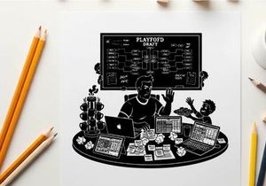 Silhouette of man and child in fantasy football draft setting