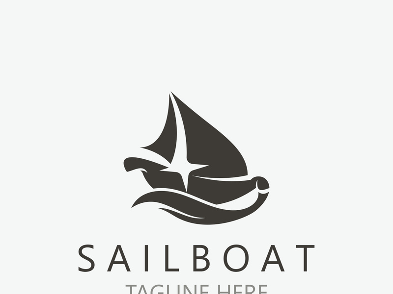 Sailboat vintage logo minimalist with wave, travel yacth or sailing boat vector design template