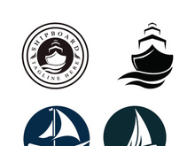 Sailboat boat on sea ocean wave with logo design simple ship