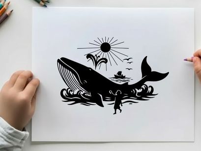 Silhouette of a whale and jonah biblical scene