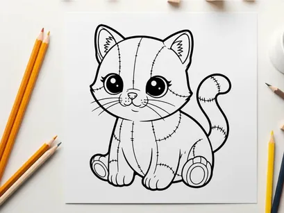 Cute white kitten sitting cartoon vector illustration
