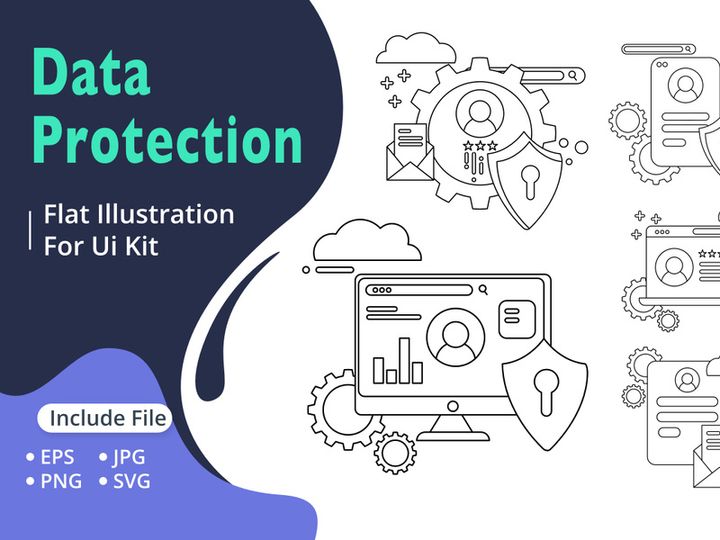 Flat line illustration of data protection