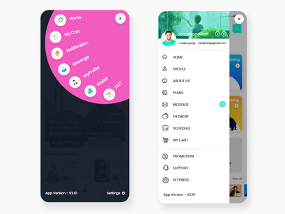 Side Menu Navigation Mobile App UI Kit