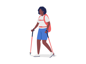 Woman on nordic walk semi flat color vector character preview picture