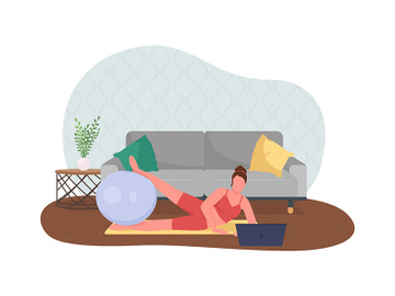 Woman doing yoga while working 2D vector web banner, poster preview picture