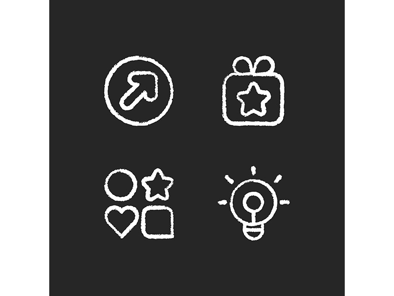 Mobile application comfortable interface chalk white icons set on black background