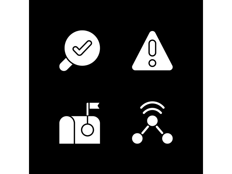 Modern interface white glyph icons set for dark mode