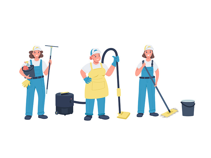 Cleaning ladies flat color vector detailed characters set