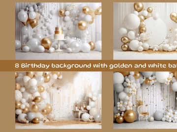 Birthday background with golden and white balloons preview picture