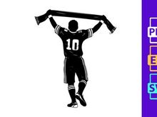 Silhouette of a sports player celebrating with a scarf