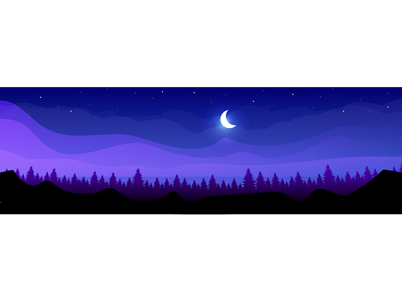 Mountains at night flat color vector illustration