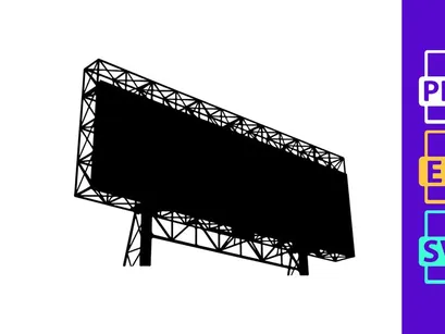 A large electronic billboard with a metal frame structure on a white background