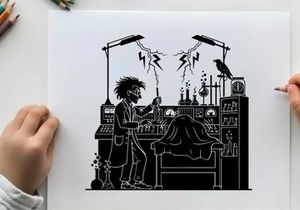 Silhouette of a man in a laboratory setting with equipment