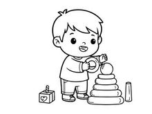 Cute child playing with toy blocks vector illustration
