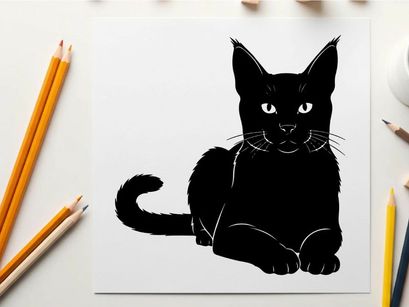 Black cat silhouette with piercing eyes and ears perked up