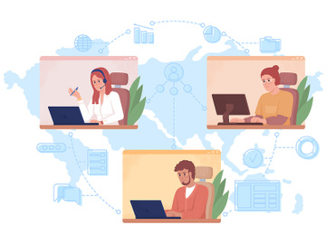 Colleagues cooperation 2D vector isolated illustration preview picture