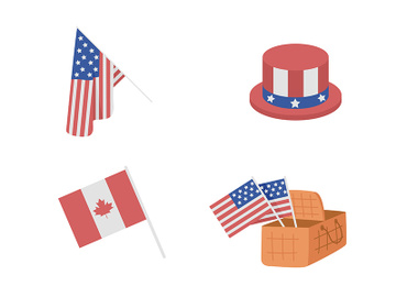 Patriotic attributes for American Independence day semi flat color vector items set preview picture