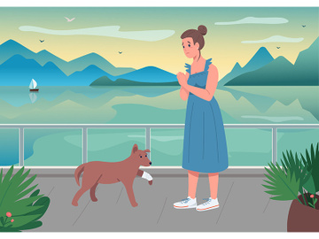 Injured pet with owner flat color vector illustration preview picture