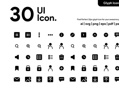 30 User Interface Glyph Icon