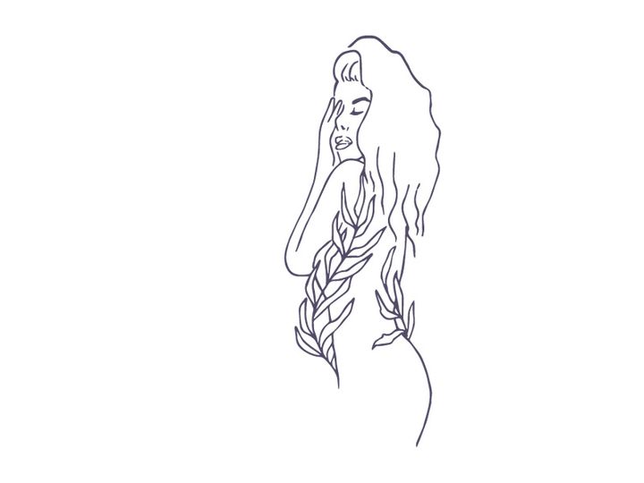 Line art portrait woman, Flower face one line vector illustration