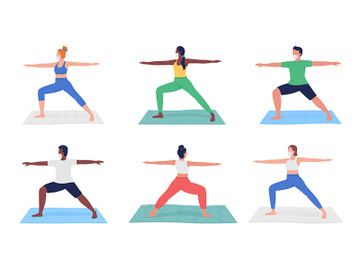Yoga class during pandemic flat color vector faceless character set preview picture