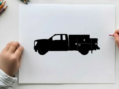 Silhouette of a utility truck with a large storage compartment