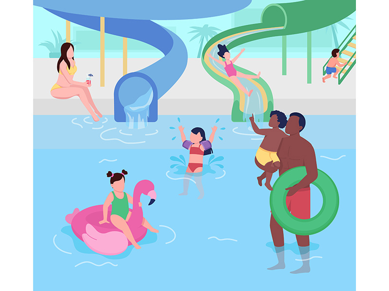 Water park for kids flat color vector illustration
