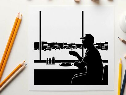 Man sitting in silhouette at a diner table by the window