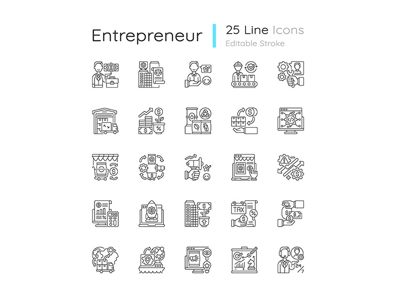 Entrepreneurship linear icons set