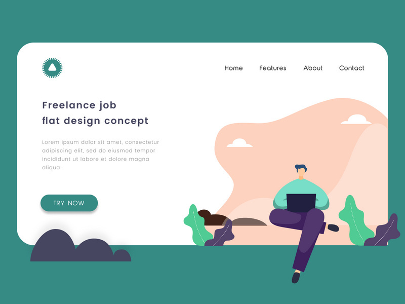 Freelance job. Remote working, Work from home flat design concept.