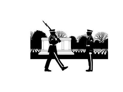 Soldiers in silhouette at the tomb of the unknown soldier memorial